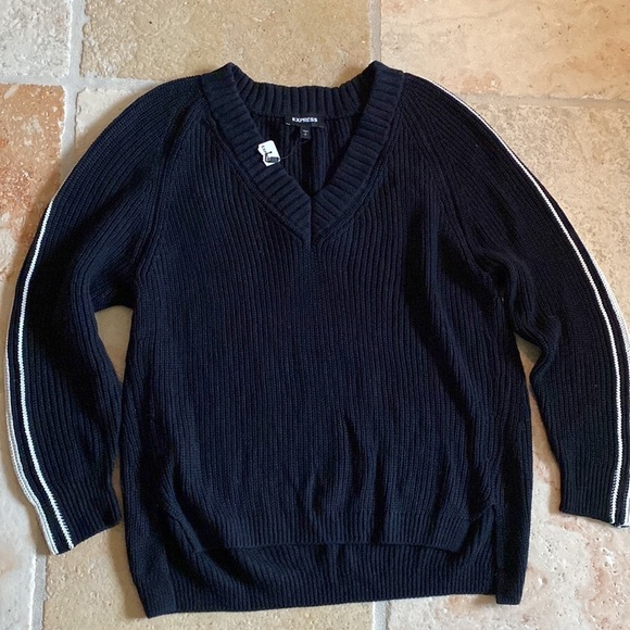 NWT Express V-Neck Boyfriend Sweater Women’s S Longline Tennis Preppy Y2K 90’s - Picture 1 of 10